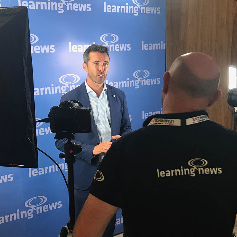 Rob Clarke of Learning News with Ed Monk of the LPI at LEARNINGLIVE 2018 in London
